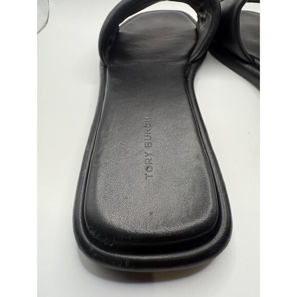 Tory Burch Women’s Size 9 Black Leather Logo Flat Slide Sandals Slip On - Picture 4 of 8